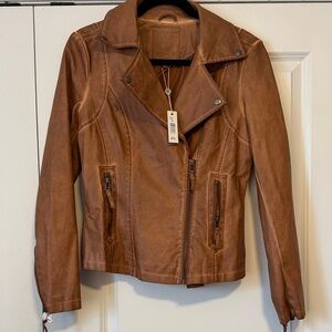 Max Studio Women's Faux Brown Leather Jacket
